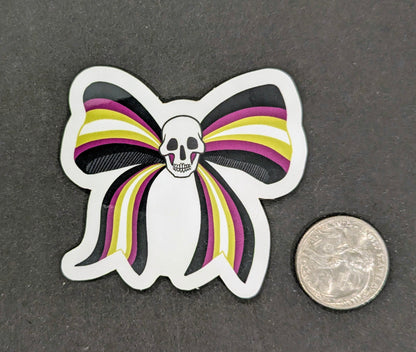 Nonbinary Skull Bow sticker